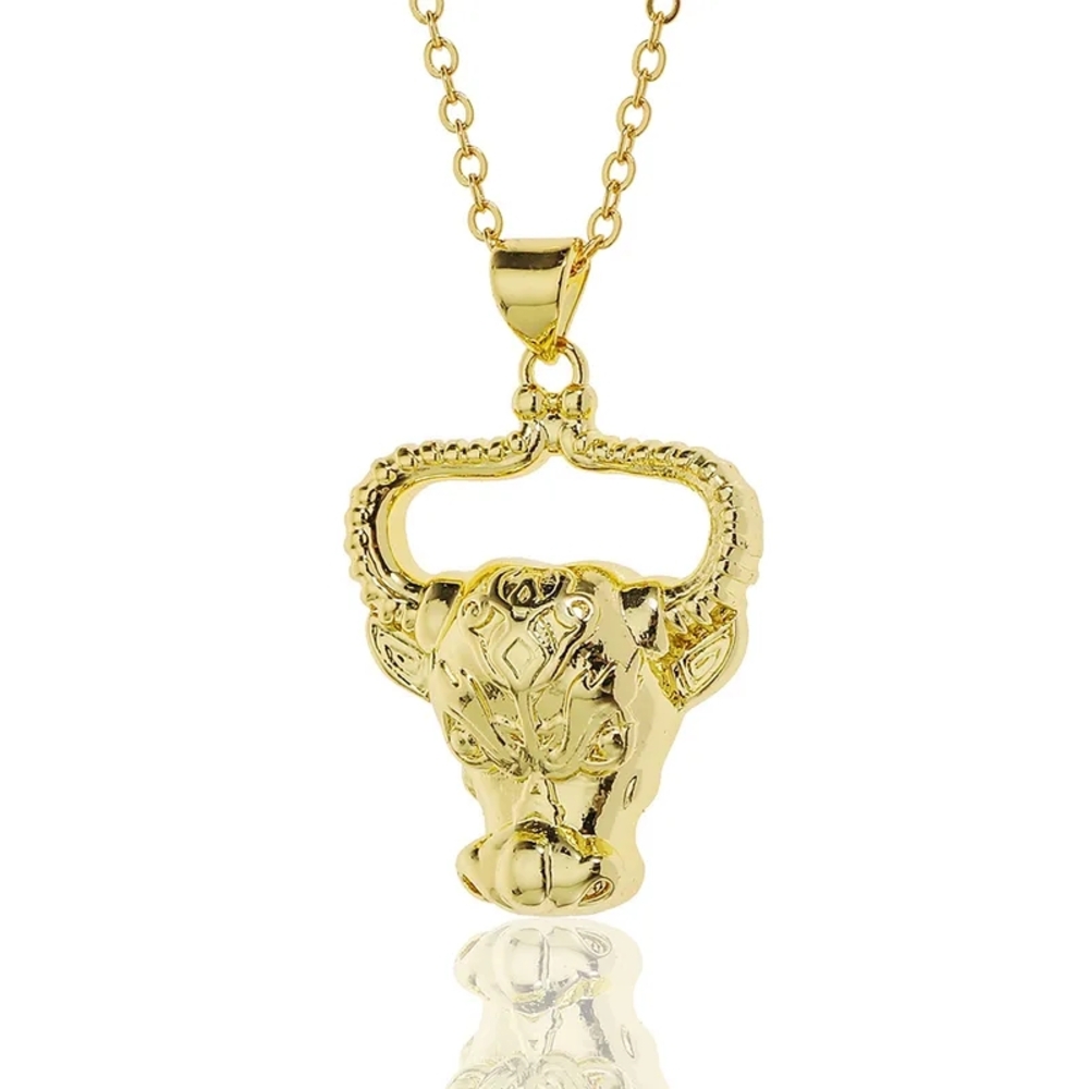 Gold Bull Pendant Necklace